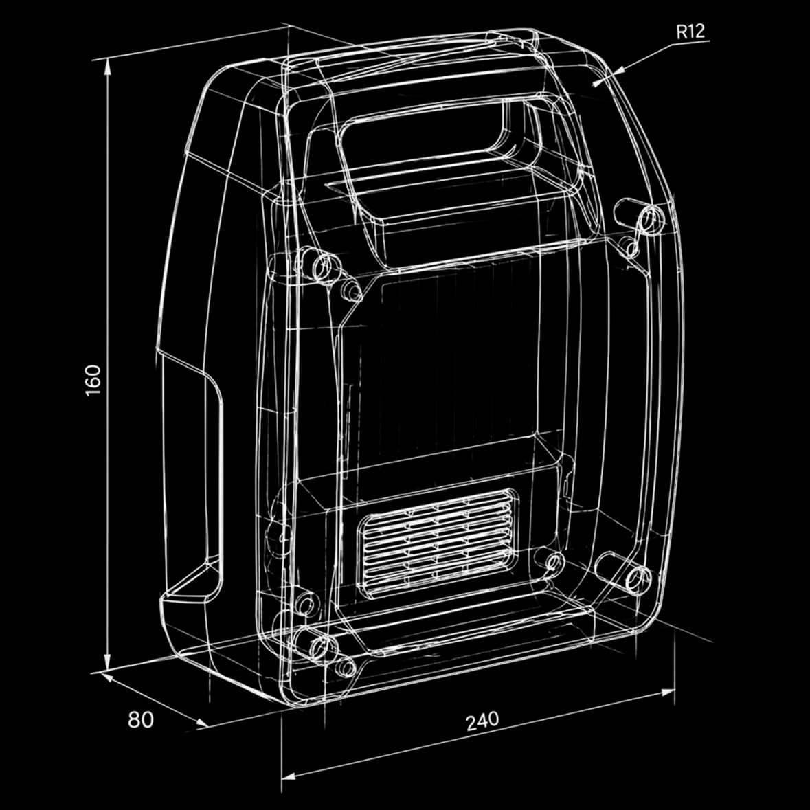 Esboço técnico 2D de um produto industrial
