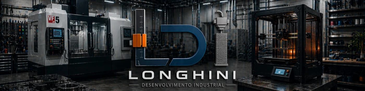 Ambiente industrial com logo da Longhini Desenvolvimento Industrial